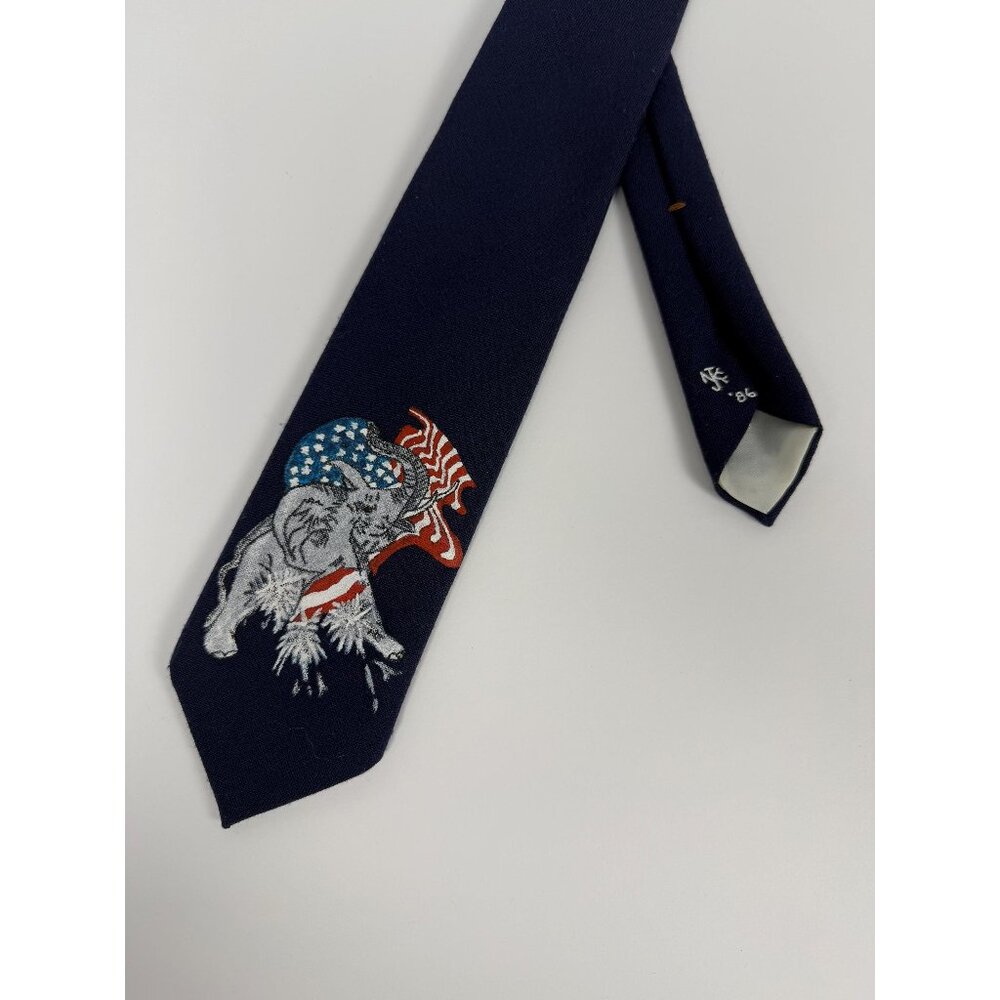 Vintage 1986 Elephant American Flag Republican GOP Necktie Hand-Painted signed